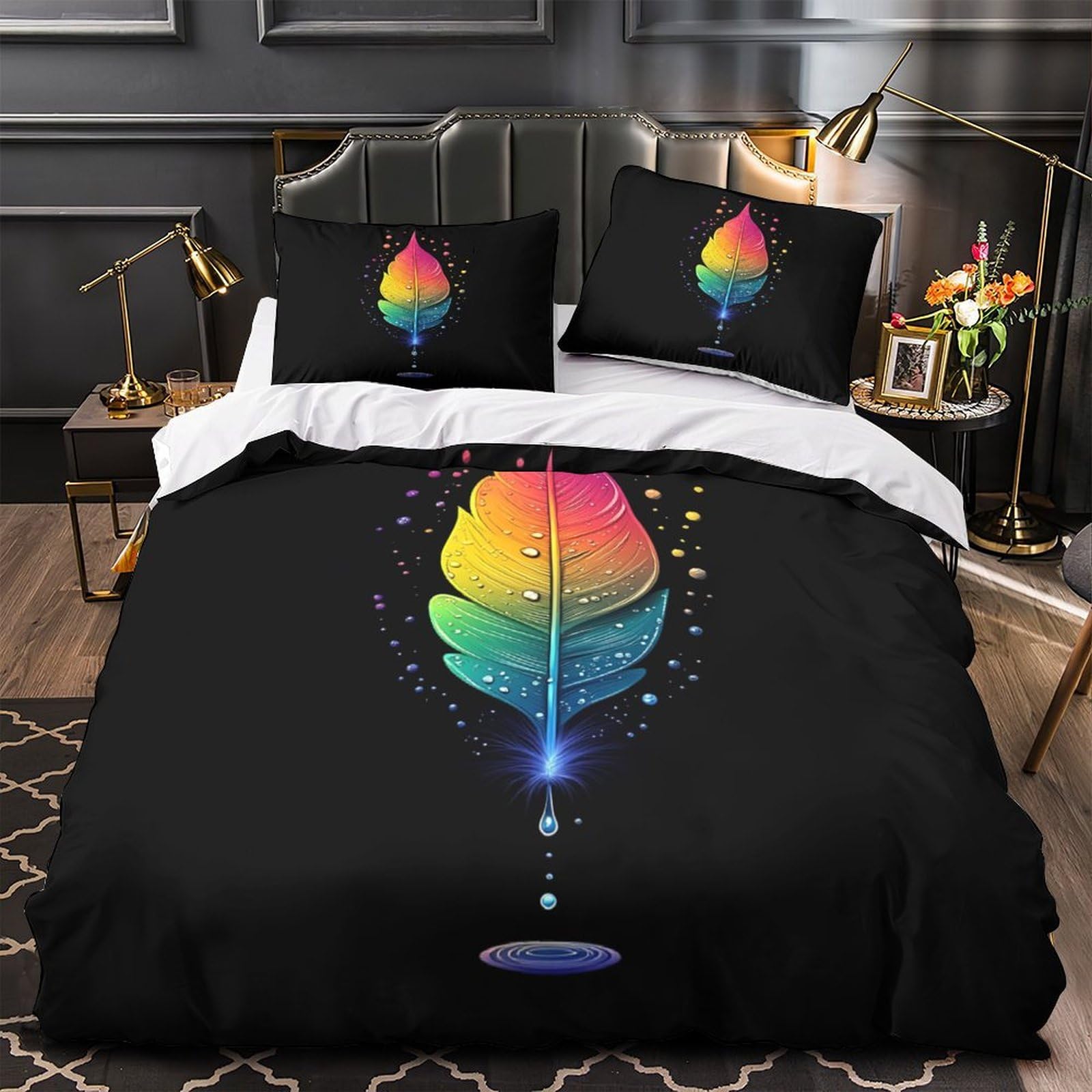 Housse de couette Plume Arc-en-Ciel microfibre infroissable et facile à repasser