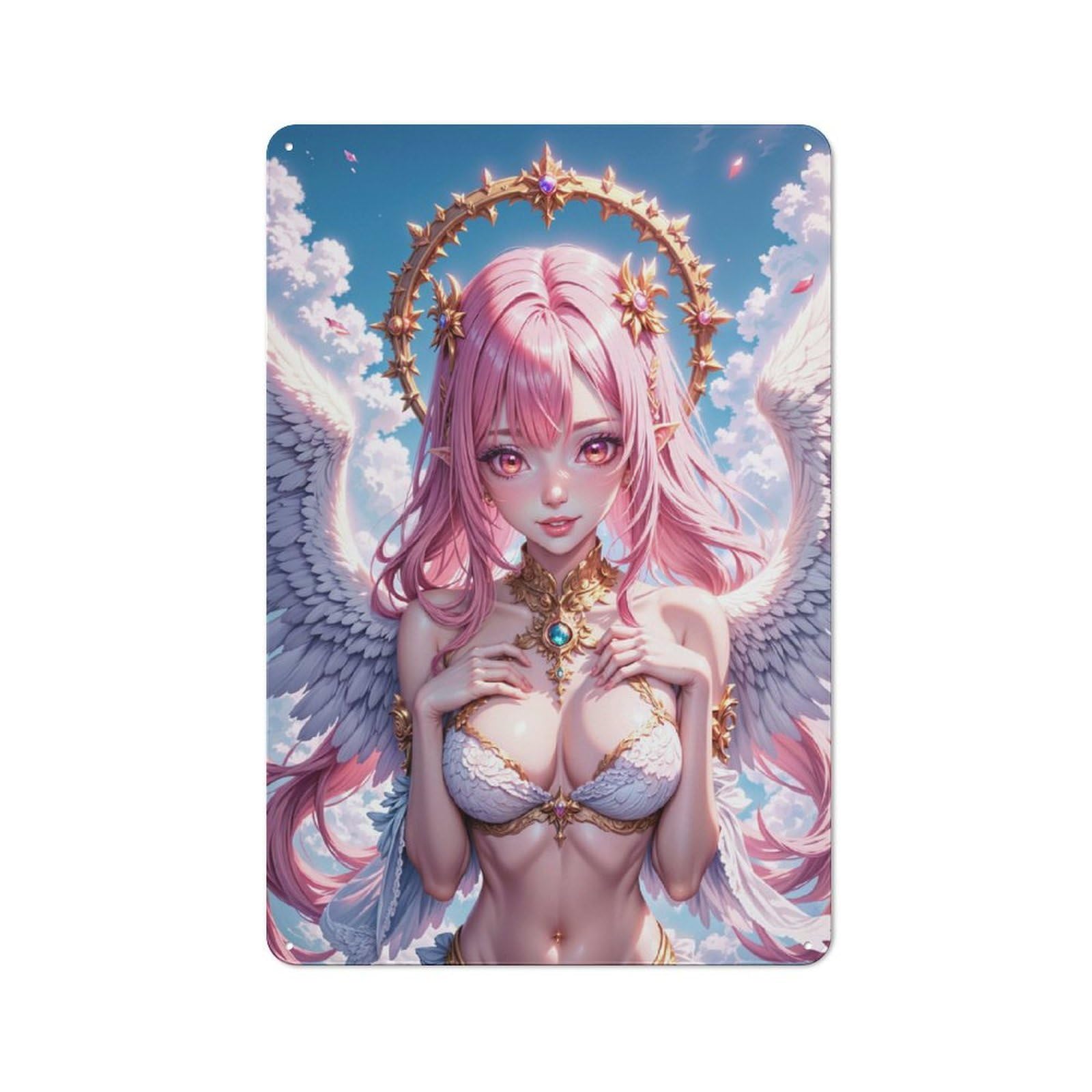 Junmoney Style-20 Modern Vintage Angel With Pink Hair Office Metal Sign 30X20cm, Creative Space Decor For Home Office, Reading Corner Or Bedroom