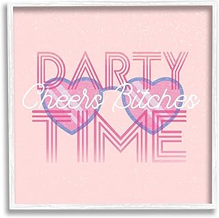 Stupell Industries Cheers Party Time Pink Phrase Framed Wall Art, Design by Lil' Rue