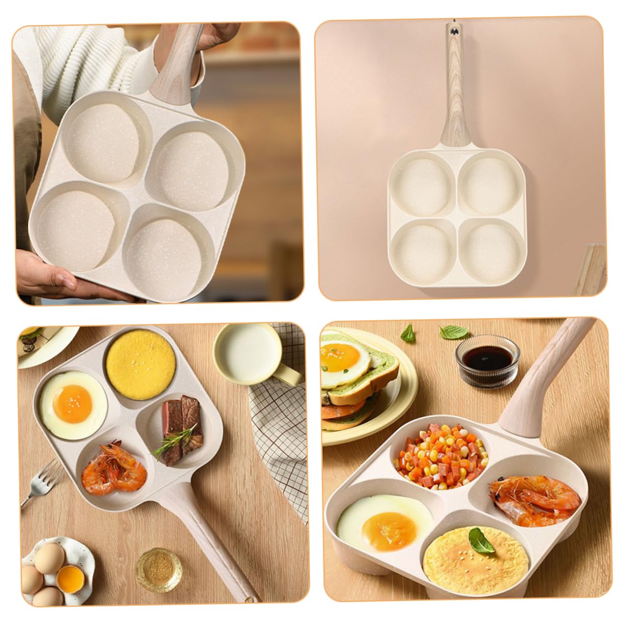 Cabilock Sartén Dividida Profunda de Cuatro Huecos para Huevos, Aluminio