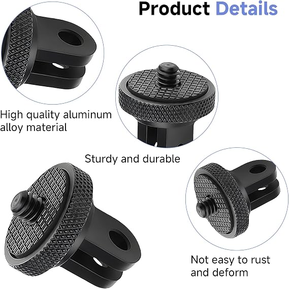 Action Camera Mounts Adapter 1/4-20, 2PCS Aluminium Camera Mount Conversion Tripod Adapter Compatible with GoPro Hero 11 Sony AEE JVC Insta360 and Other Standard 1/4 Accessories