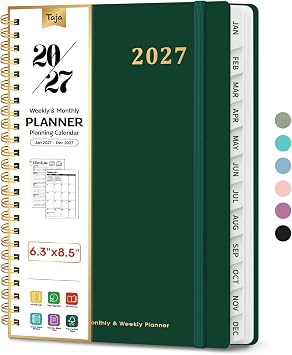 Taja 2027 Planner, 6.3" x 8.5" Hardcover Calendar Book, Jan 2027-Dec 2027