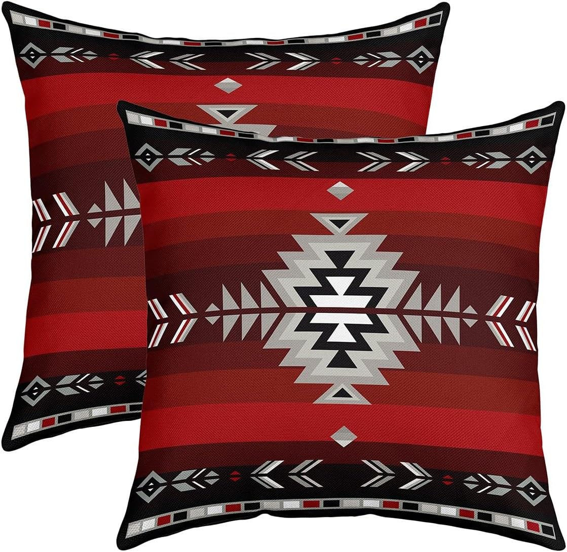 Feelyou 20 x 20-Inch Southwest Native Design Square Cushion Covers Set of 2 Boys Girls Southwestern Geometric Reversible Throw Pillow Covers for Kids Tribal Pillow Covers Home Decor Red Grey
