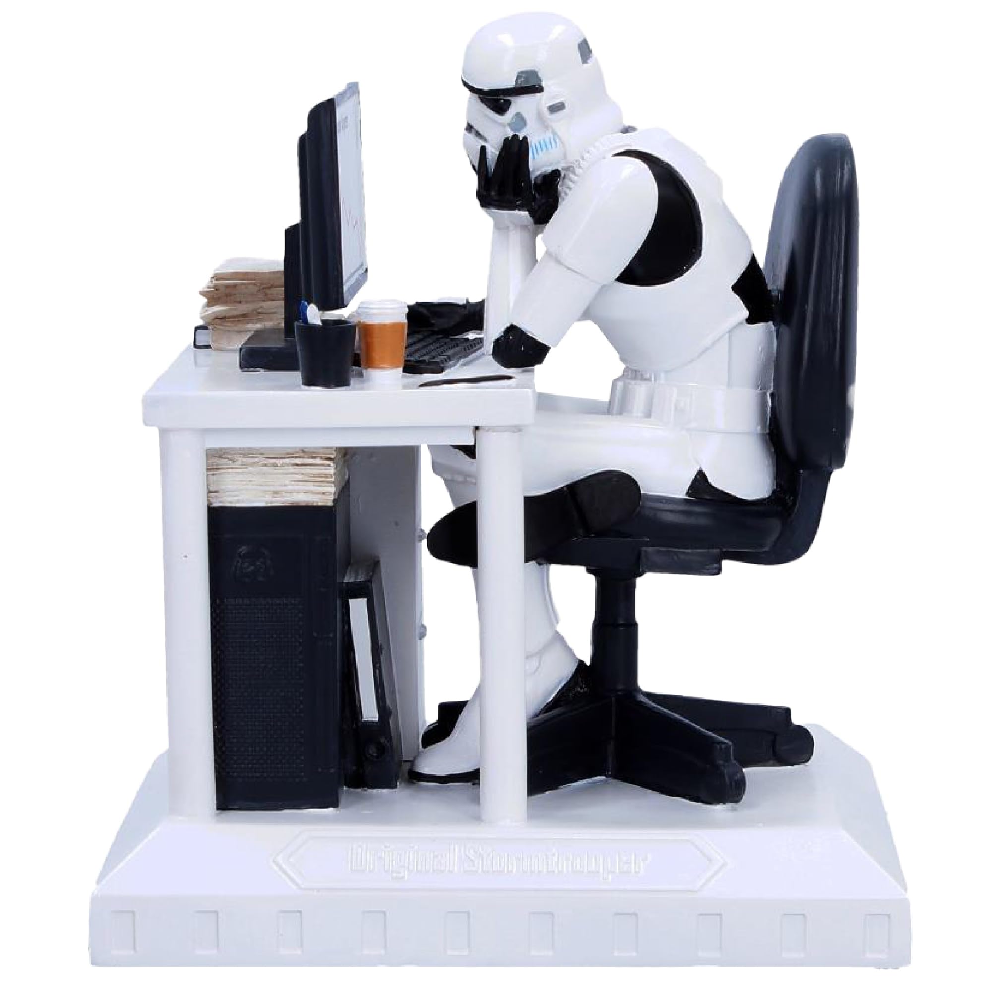 Figurine Stormtrooper humour de science-fiction pour décorer un bureau ou une étagère de geek