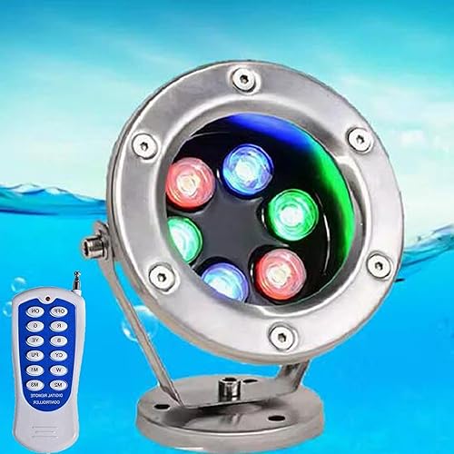 Luz de estanque RGB - Luz LED sumergible para fuente, foco de acero inoxidable impermeable IP68 de 12 V, ajuste de ángulo de 180  (RGB, 36W)