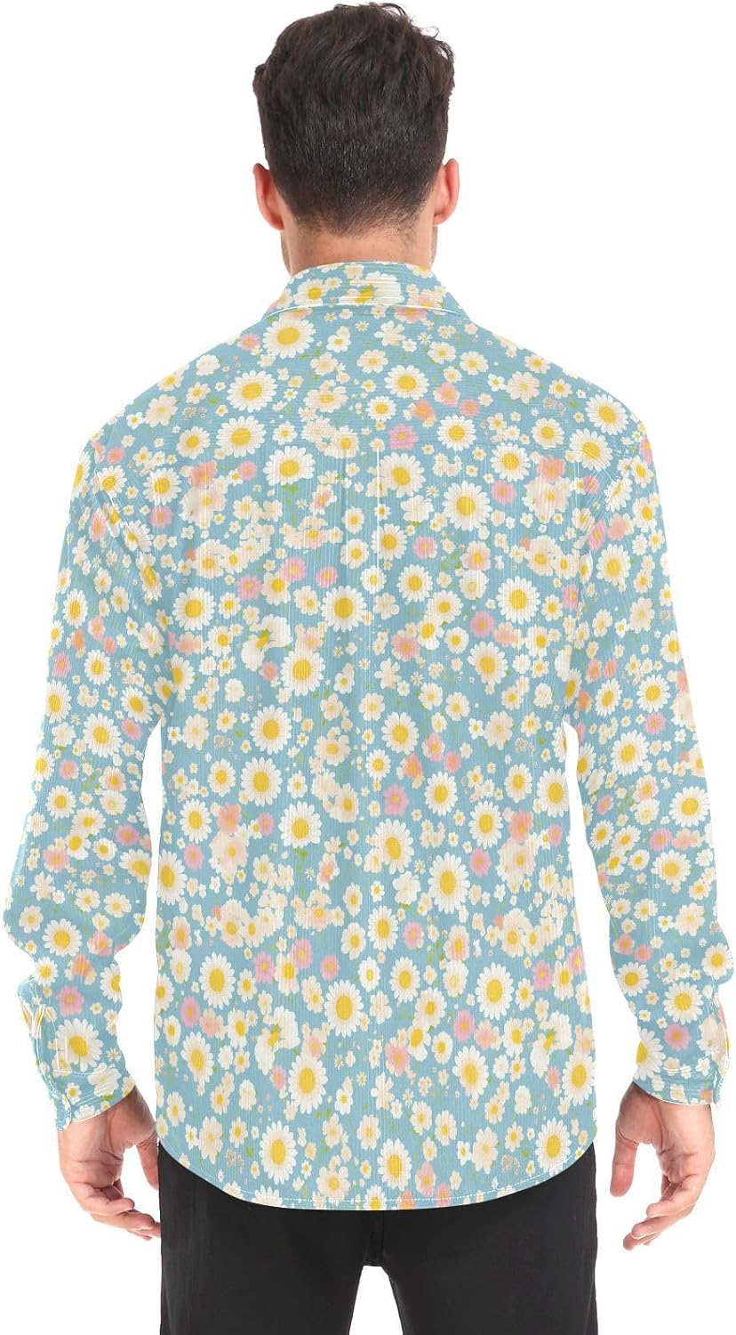KLL Polka Dots and Tender Chamomile Flowers Mens Womens Wrinkle Free Rugby Shirts Daily Wear Long Sleeve Tops