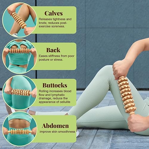 Miniatura 3 de Rodillo de masaje de madera para fascia, barra de masaje de liberación miofascial de mano con perillas de punto de activación para tejido profundo,