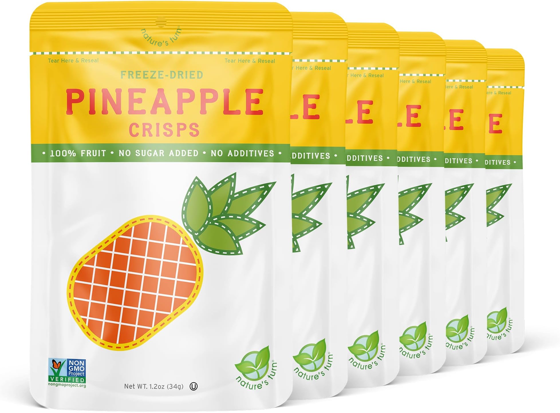Freeze-Dried Fruit Crisps – Healthy, Gluten-Free, Plant-Based, Crispy & Delicious Snack – Ideal for Cereal, & School On-the-Go Snacks – Pineapple, 6 Bags (1.2 oz Each)