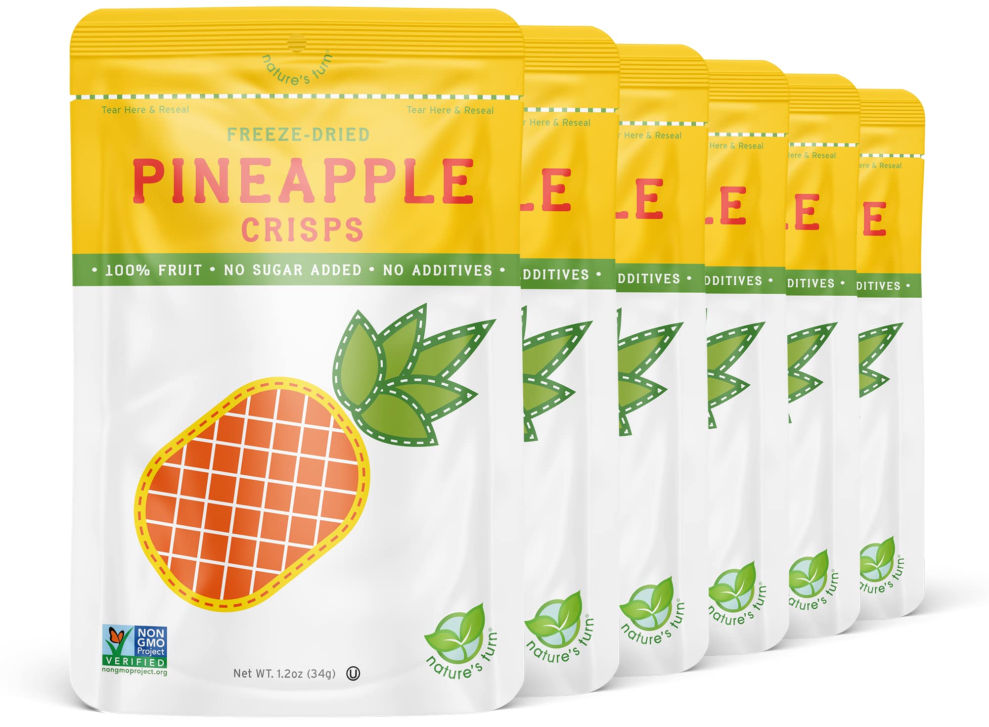 Nature's Turn Freeze-Dried Fruit Snacks, Pineapple Crisps, Pack of 6 (1.2 oz Each)