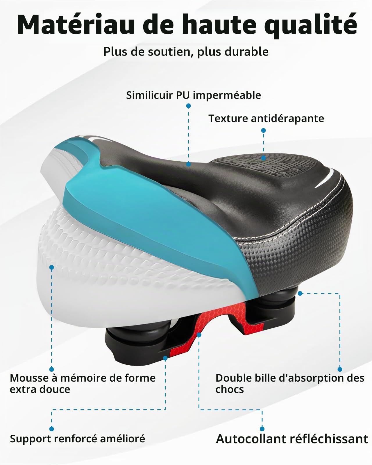 Fitense Selle de vélo surdimensionnée pour Peloton Bike & Bike+, coussin de siège confortable compatible avec Peloton, vélos de route ou d'appartement, large selle de rechange pour homme et femme,