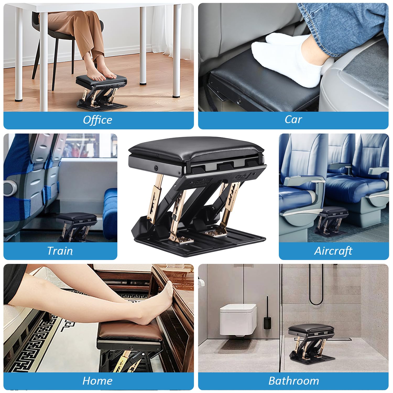 Fußhocker Höhenverstellbar, Fußstütze Schreibtisch, 4 Höhenverstellbar mit Massageperlen und Abnehmbarer Weicher Fußstütze, Ergonomischer Rutschfest Fußstützen für Büro Auto Zuhause Reise, Schwarz