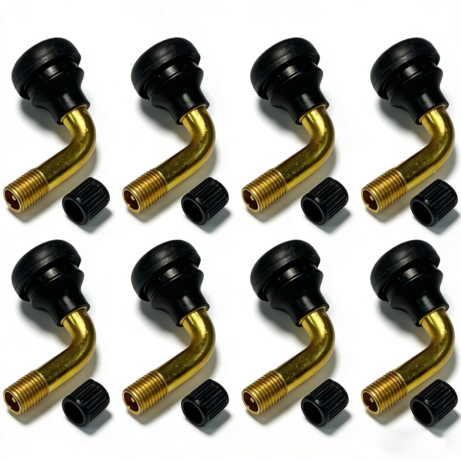 Tubeless Tire Valve Stem PVR70 8PCS Brass Stems Bent 90 Degree Angled Snap-in Black Rubber Base for Motorcycle Scooter ATV Go Kart Fits Tubeless Tire Rim