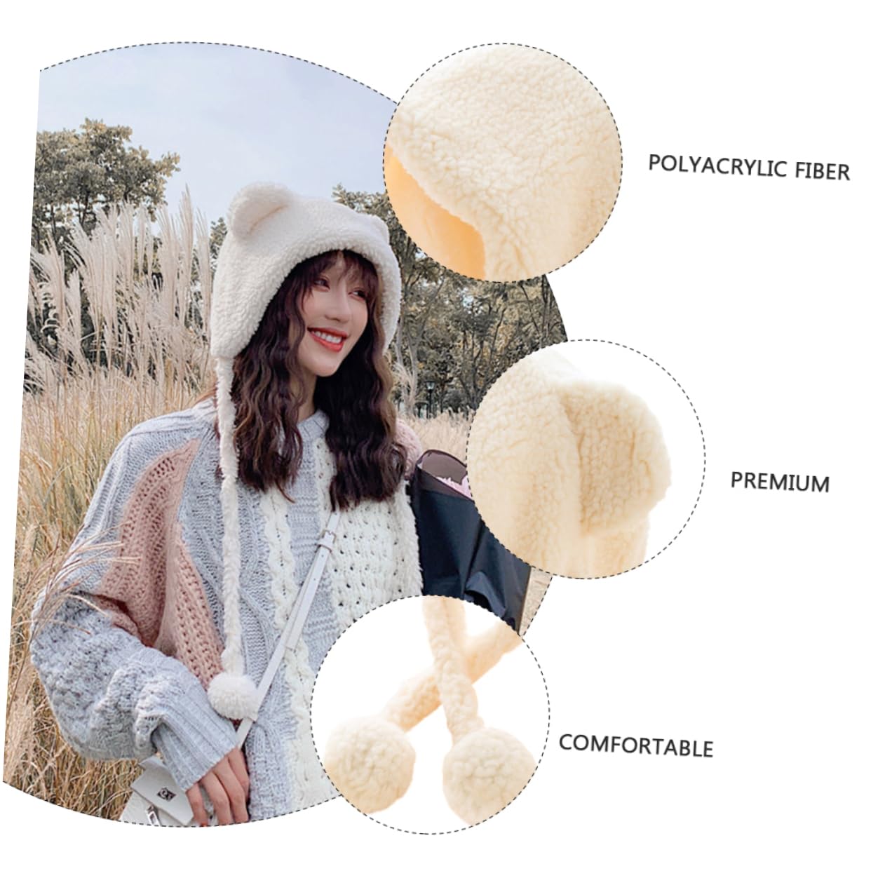 Healvian 1Pc Lovely Earmuffs Hat for Women Thicken Cartoon Hat with Ear Protection Warm and Durable Design for Cold Weather and Adorable Looks White