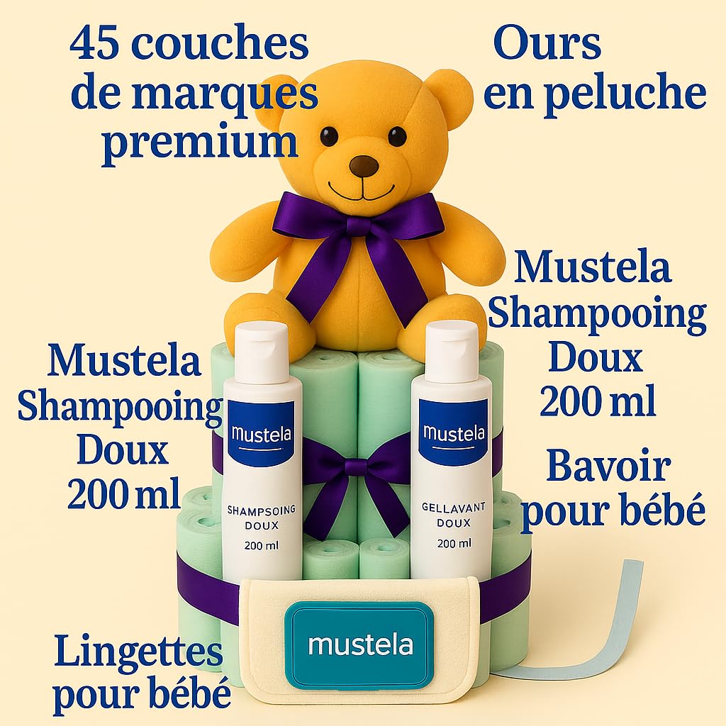 Mustela Gâteau De Couches Taille 2 Coffret Cadeau Naissance Fille Garçon Mixte Bébé