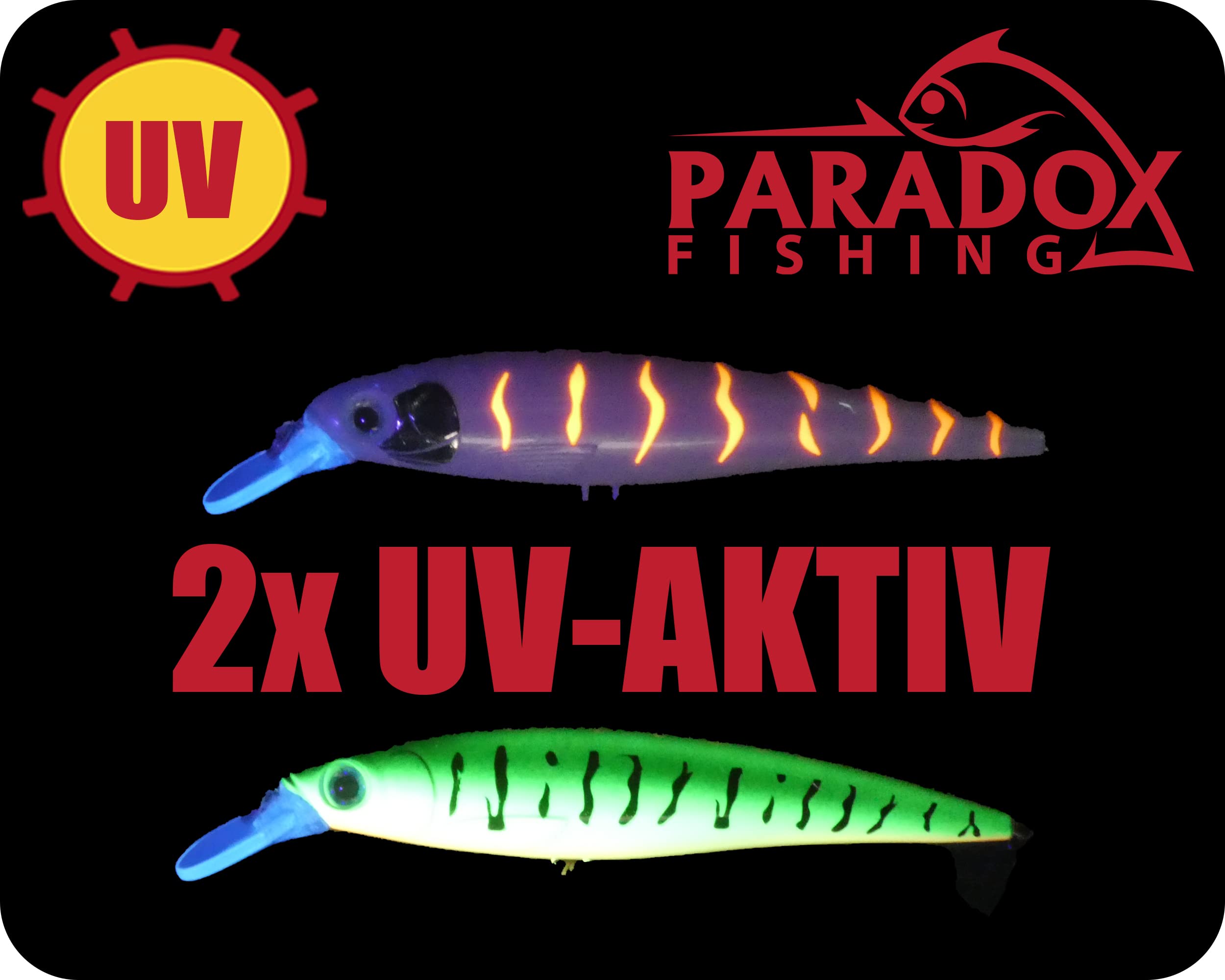 Paradox Fishing Juego de 4 señuelos de pesca de lucioperca, 13 g, 11 cm, con caja, cebo para lucioperca, perca