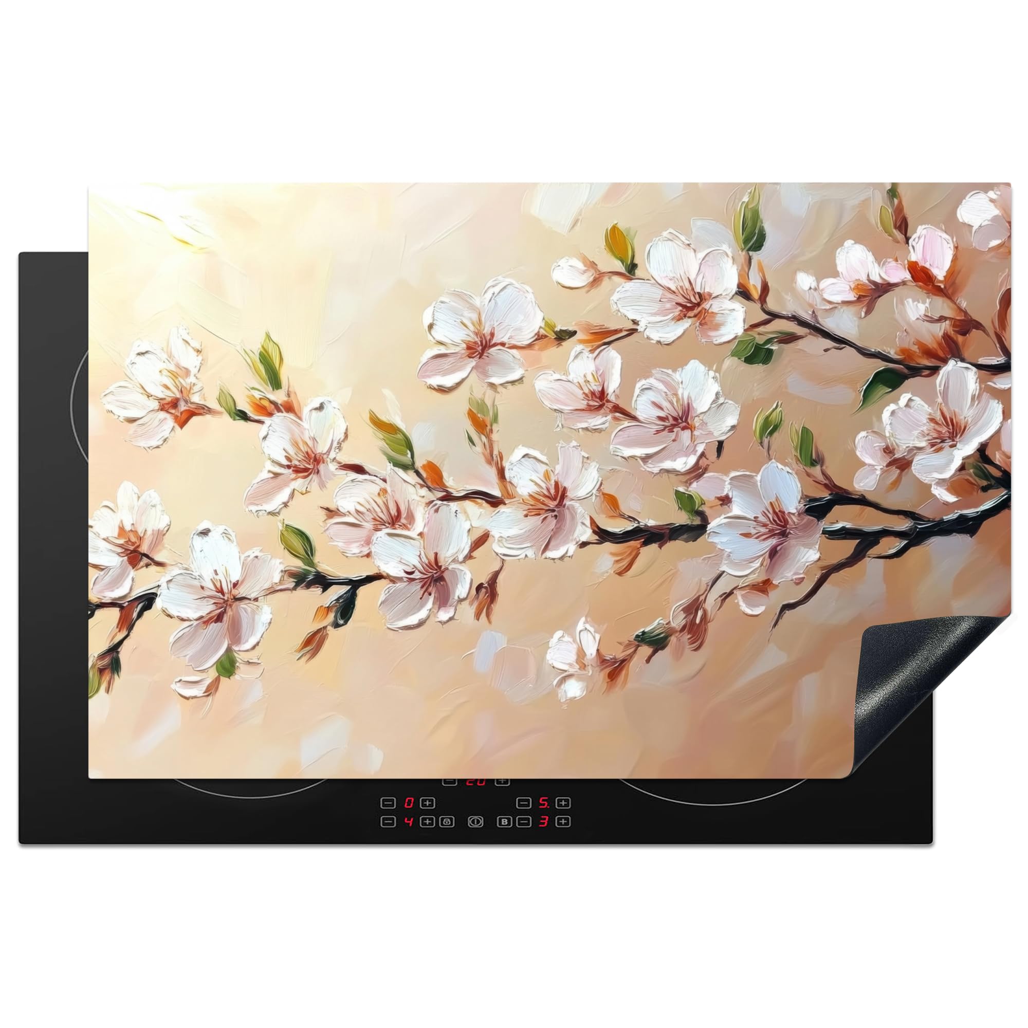 KitchenYeah© Induction Hob Protector Mat 20.5"x31.5" / 80x52 cm Cooker Top Protectors Cover Ceramic Covers Electric Hobs Vinyl Blossom Branches - Picturesque - Pink