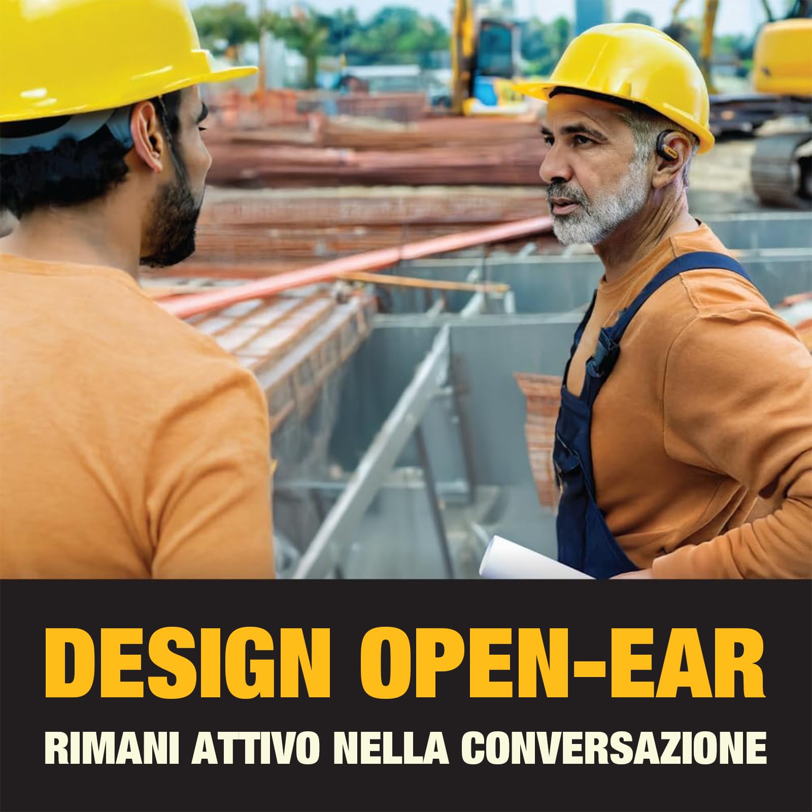 DEWALT Cuffie Open Ear Heavy Duty, Auricolari Wireless Bluetooth 5.3 IP55, Fino a 44 Ore di Autonomia, Suono Premium a Conduzione Aerea con Archetti per Cantieri e Allenamenti