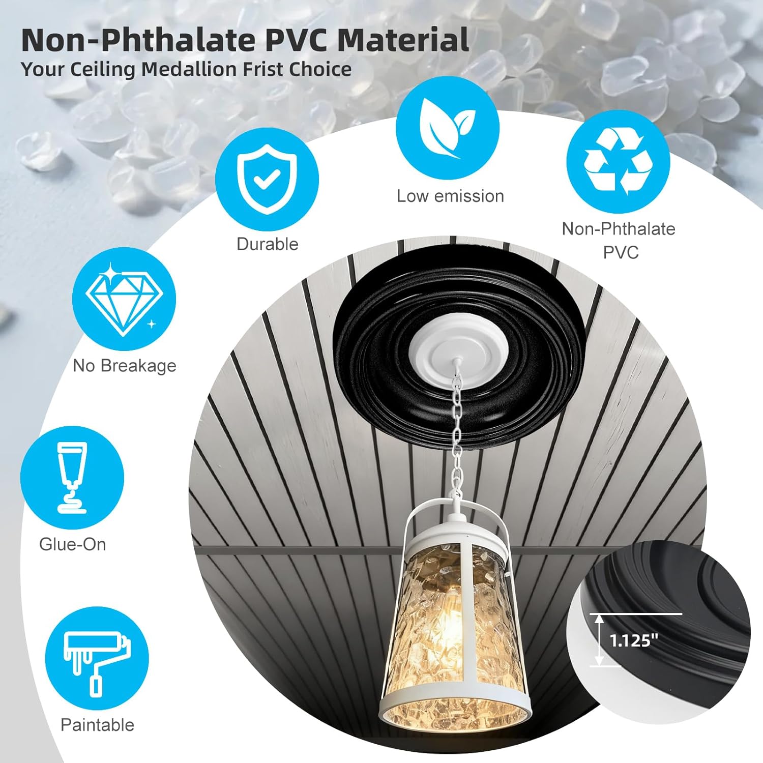 Art3d Non-Phthalate PVC Ceiling Medallion, Ceiling Light Cover Plate, Hole Cover for Light and Ceiling Fans, Fits Canopies up to 7.5", Ideal for Living Room, Bedroom, Renovation, 4 Pcs Set