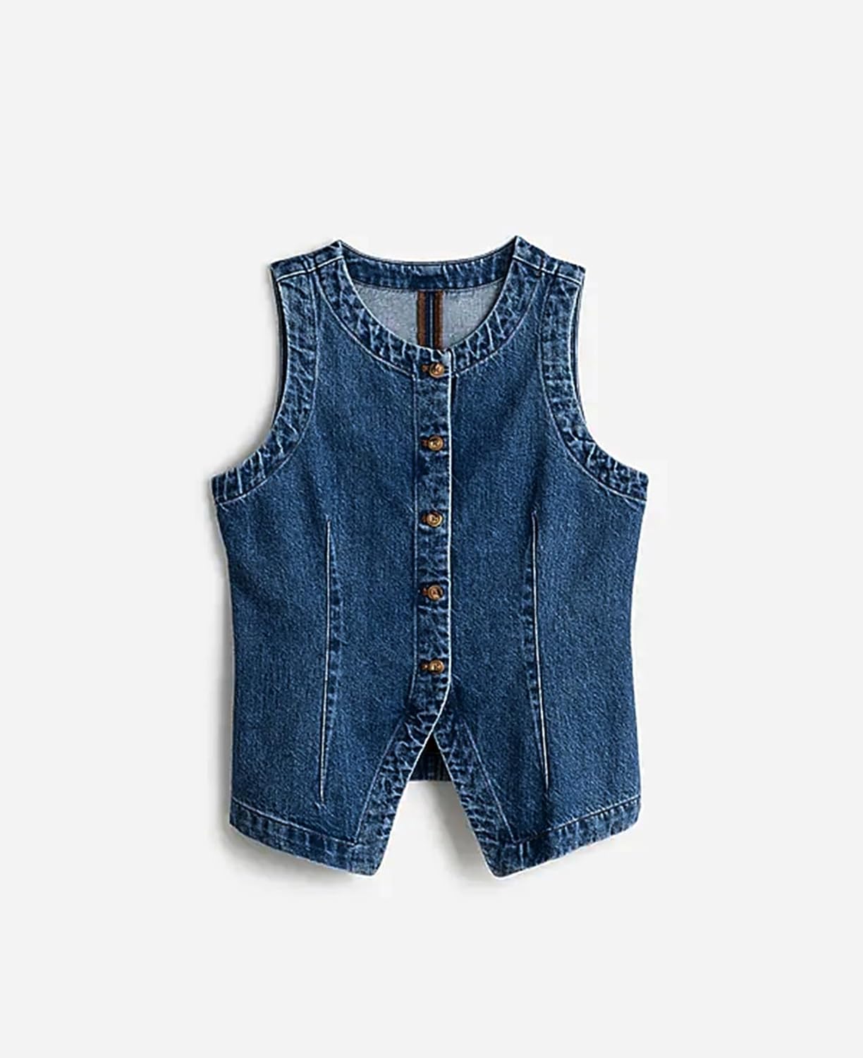 D-Sun Women Denim Vest Sleeveless Crewneck Button Down Jean Waistcoat Casual Front Slit Slim Denim Tank Top - Image 6