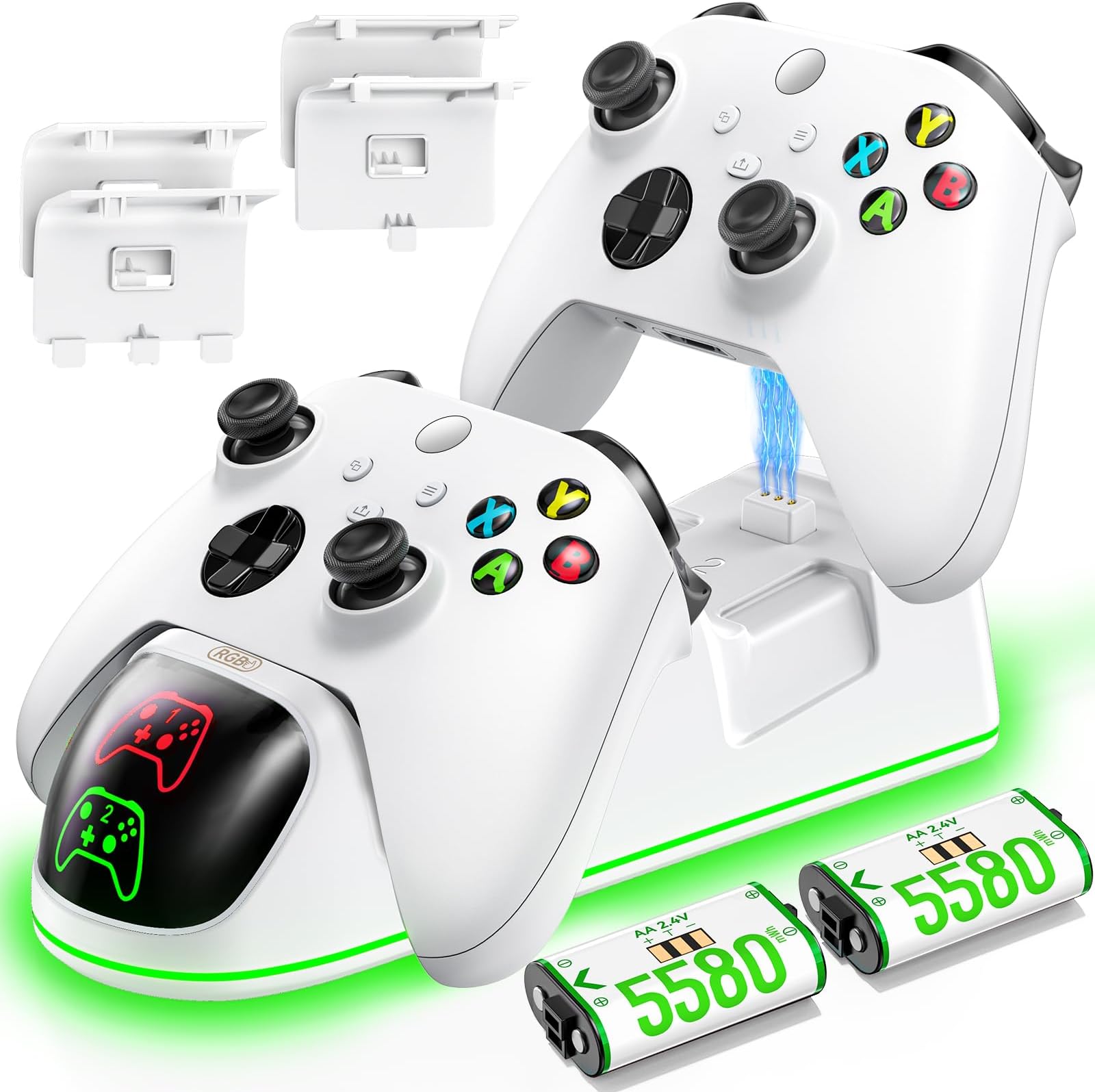 OIVO Controller Charger Compatible With Xbox Series X|S/Xbox One,Controller Charging Station With 2X1300Mah Rechargeable Battery Kit,Oivo Dual Charging Dock For Xbox One/One Elite/Series X|SUSB,White