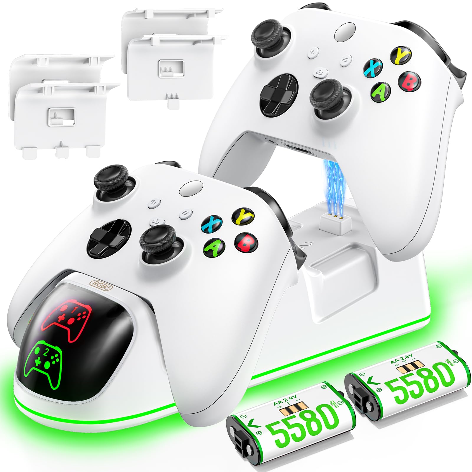 OIVO Charger with 2 Rechargeable Batteries for Xbox One/Xbox Series X/S Controller, Charging Station with 2 x 3360mWh (2x1400mAh) Rechargeable Batteries (Xbox Series X & S/Xbox One), Black