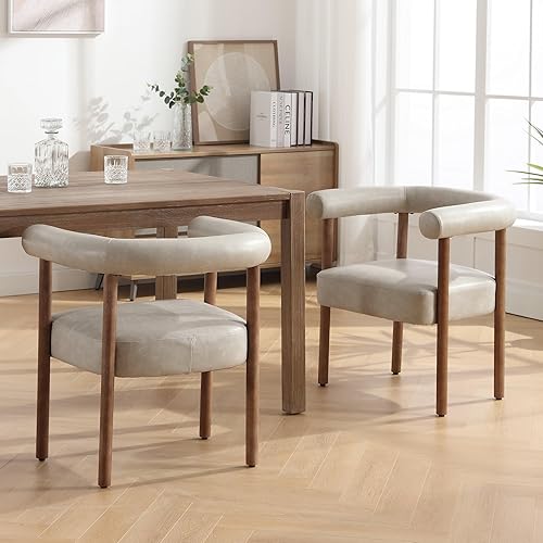 Miniatura 3 de Mid-Century - Juego de 2 sillas de comedor modernas con reposabrazos de barril, sillas de comedor laterales con respaldo curvo, sillones tapizados