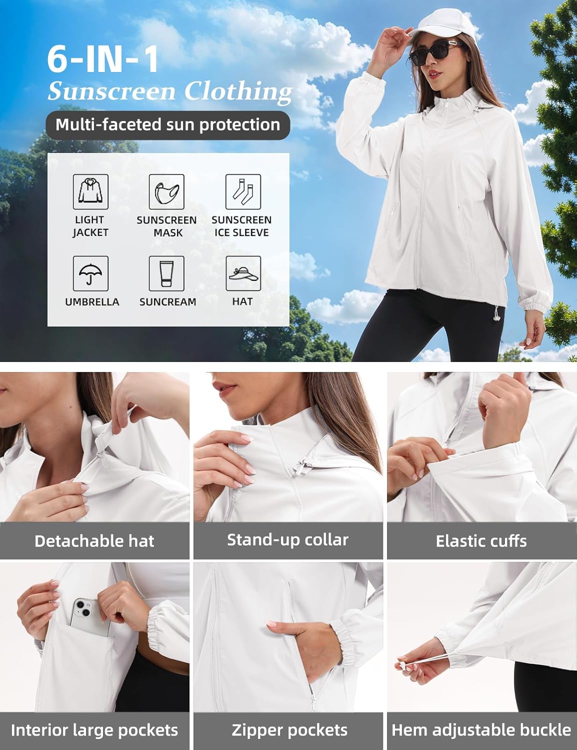Women's UPF 50+ Sun Protection Jacket Cooling Sun Shirt Lightweight Athletic Hoodie with Zipper Pockets Outdoor - Image 5