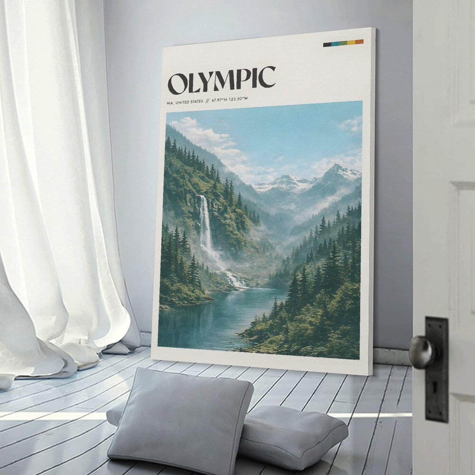 Junmoney Olympic National Park Waterfall Canvas Wall Art, 08x12inch(20x30cm), for Bedroom Decor, Cosy Corners Or Studios, Stylish Decor for A Restful Room Update