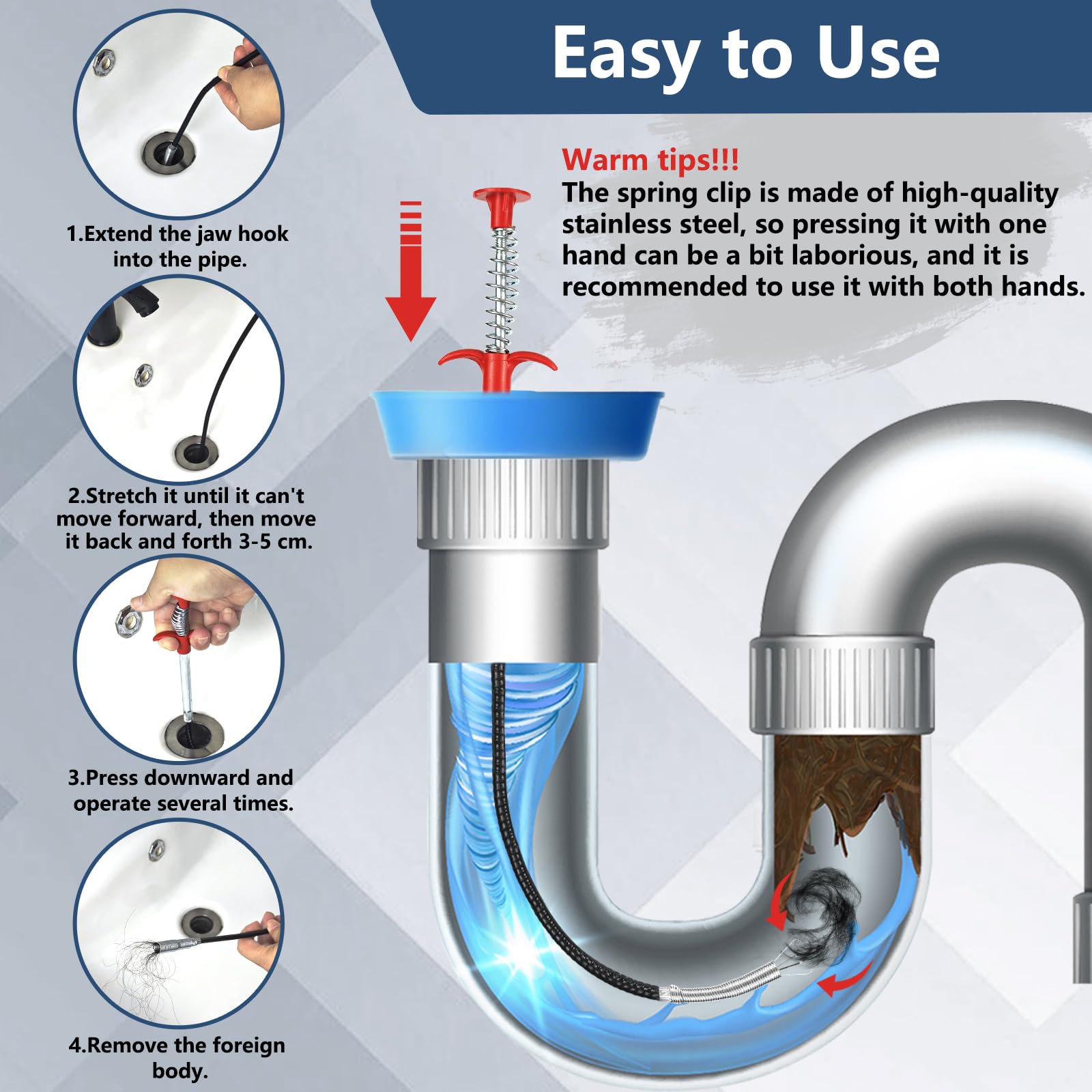 YIMETOP 2 Pack Sink Grabbers, 90cm/200cm Flexible Grabber Pickup Tool, Claw Grabber, Drain Clog Remover Tool - Image 3