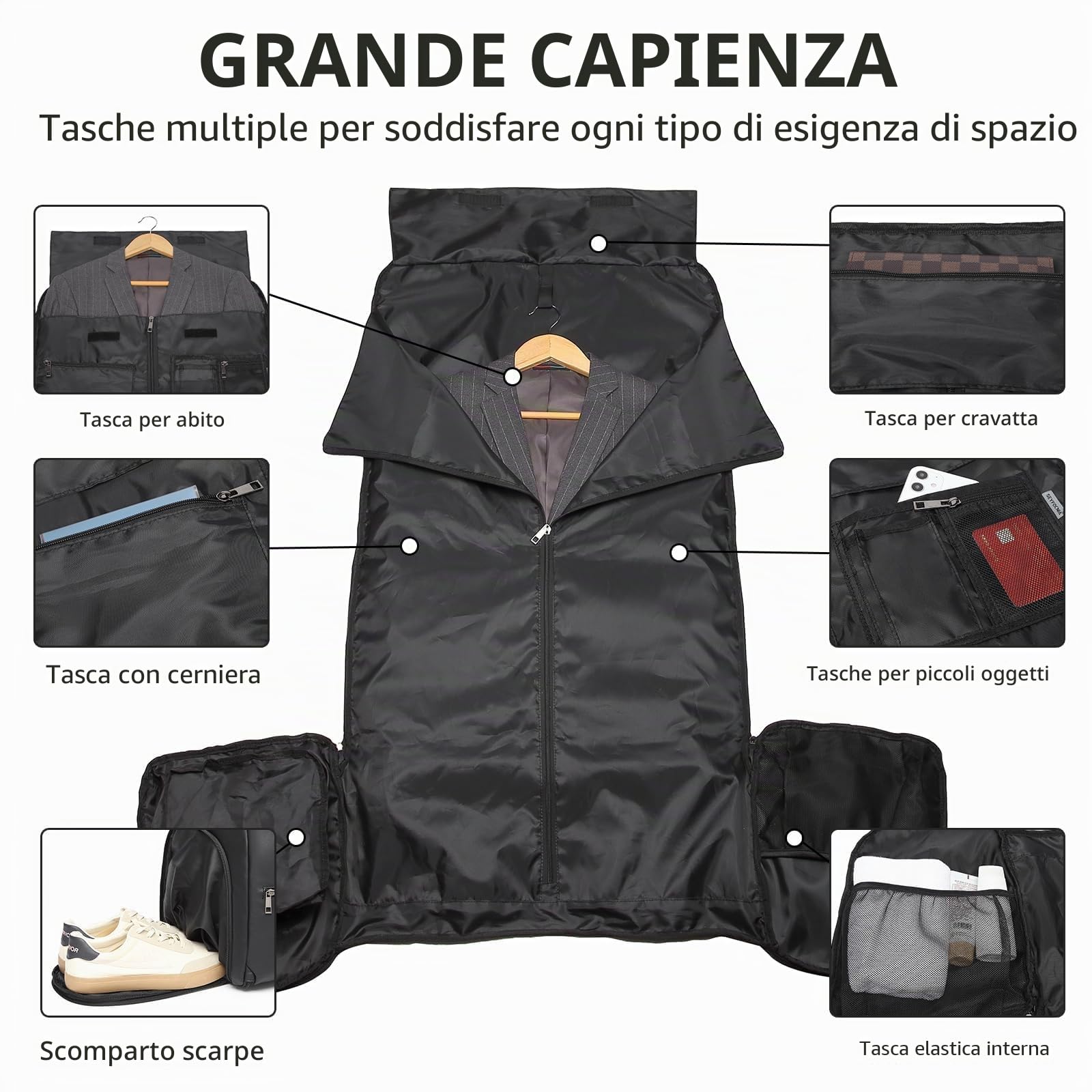 Borsa per indumenti convertibile da donna, borse per indumenti in pelle per viaggi con custodia per scarpe 2 in 1 da appendere valigia borsa da viaggio da donna borsa da viaggio per donna borsone