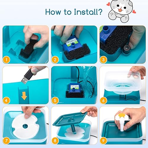 Miniatura 7 de Nobleza Fuente de agua para gatos en el interior, fuente de agua automática ultra silenciosa para gatos con 3 modos de flujo, fuentes de filtración