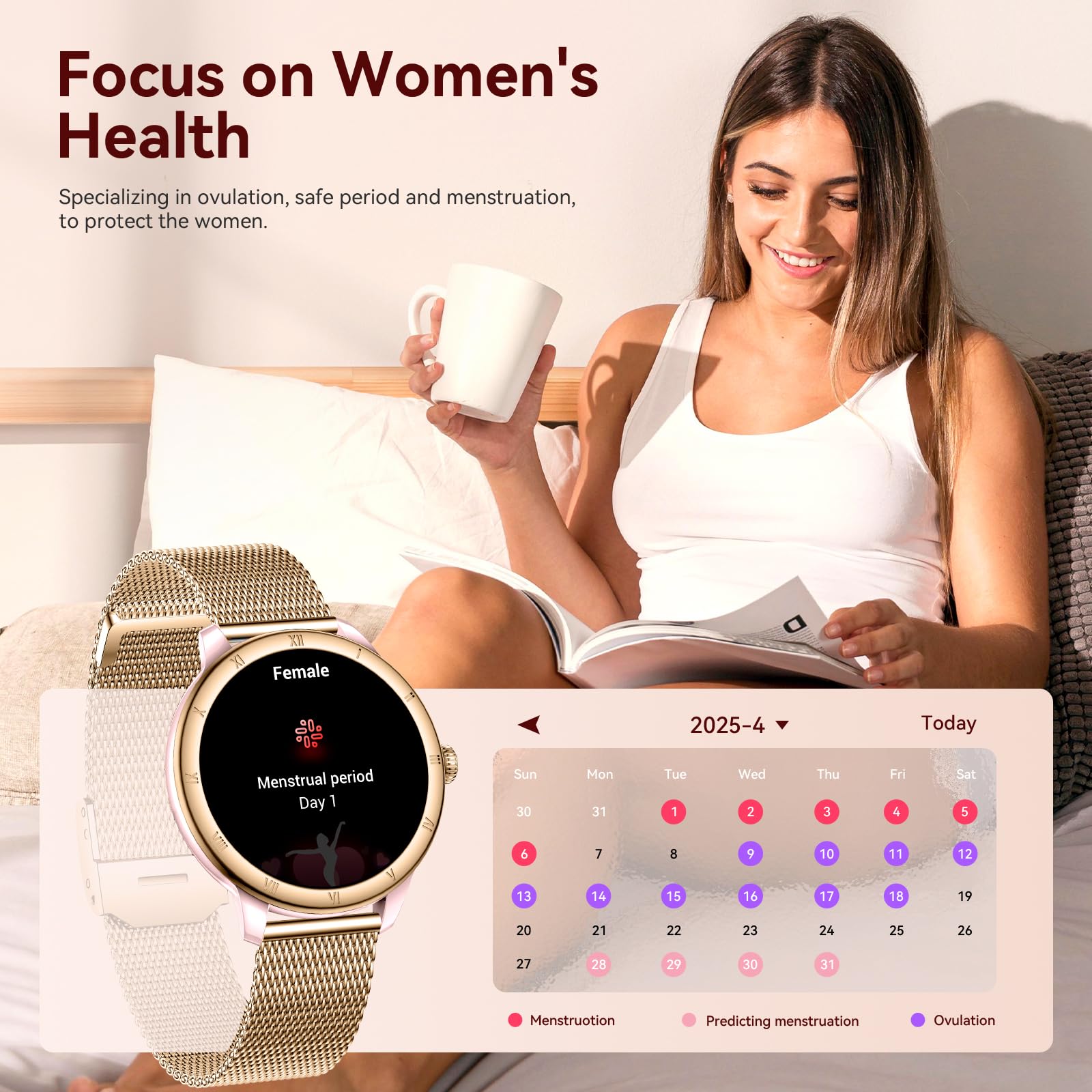 Smart Watch da donna, schermo HD, fitness tracker, impermeabile fino a 5 atm, con Bluetooth, per effettuare e rispondere alle chiamate, tracker di attività con cardiofrequenzimetro/sonno/femmina