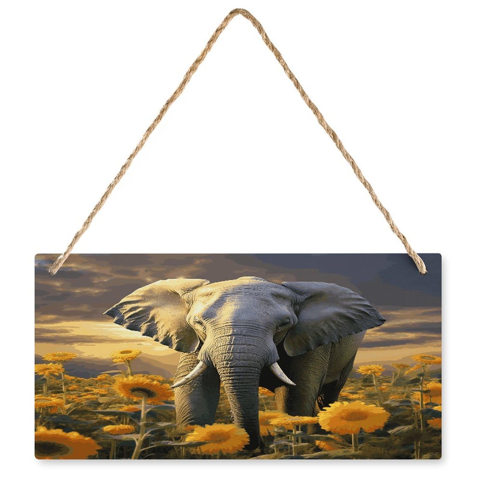 Fodpand Style Elephant With Sunflower Wall Art Wooden Hanging Sign Decor, Artwork For Wall Decoration, Funny Plaque For Bedroom Kitchen Living Room Home Decoration 9.8 X 4.9 Inch