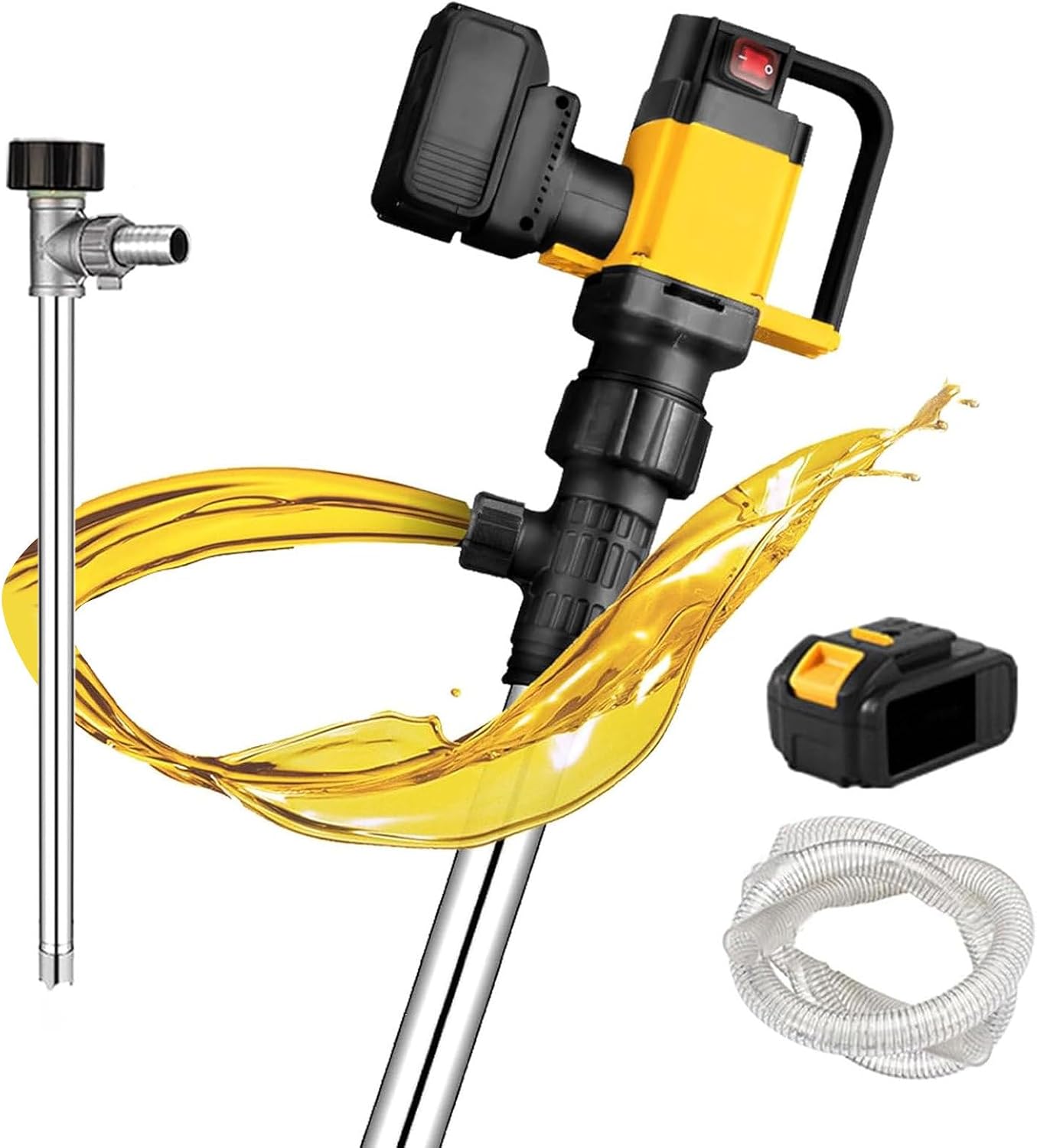 Cordless Electric Barrel Pump - 36V Battery, 7m Lift, 10-130L/Min Flow, 3 Adjustable Levels, Portable Fuel Transfer for Gas, Diesel & Water, All-SS Construction