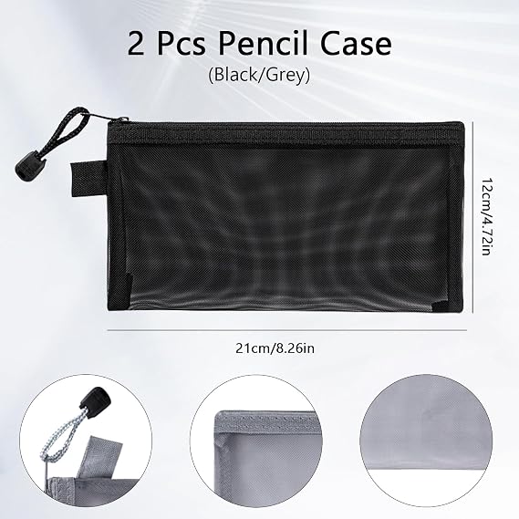 selcouth yyds 2 Pcs Pencil Case Large Capacity,Clear Pencil for Girls Boys Exams(Black/Gray