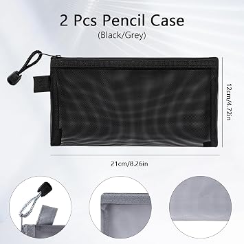 selcouth yyds 2 Pcs Pencil Case Large Capacity,Clear Pencil for Girls Boys Exams(Black/Gray