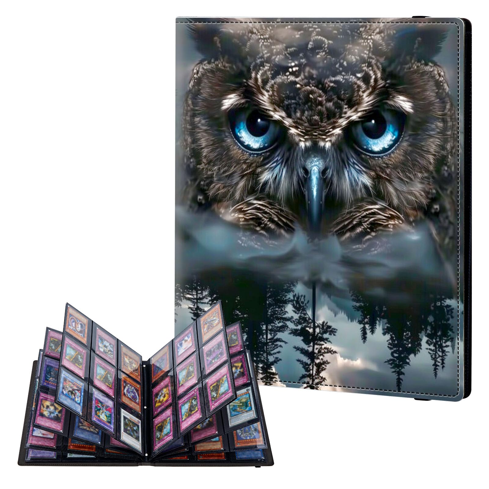 ETLKJVBL 9 Pocket Trading Card Binder, Card Collection Binder for TCG, MTG, Sports Cards, Baseball, Angry Looking Owl Trading Card Book Holder for Collectors, Top Loader Binder โ image 1