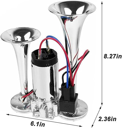 Miniatura 7 de Kit de bocina de aire de tren de camión de 12 V, 600 DB, trompetas duales, súper fuerte, kit de bocina de aire para coche eléctrico con compresor