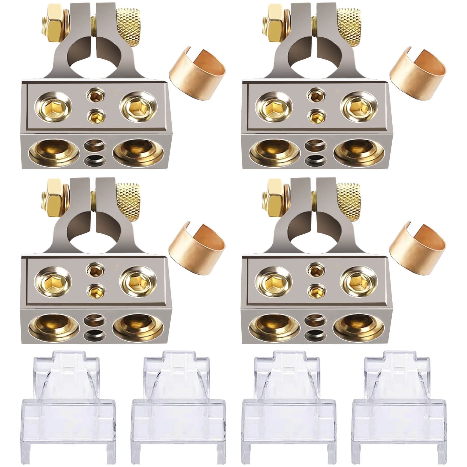 SUNMORN 4 Pieces Battery Terminals, 0/2/4/6/8 AWG Inputs, Battery Terminal Connectors, Car Top Post Battery Terminal, Heavy Duty for Car RV Truck Marine Boat