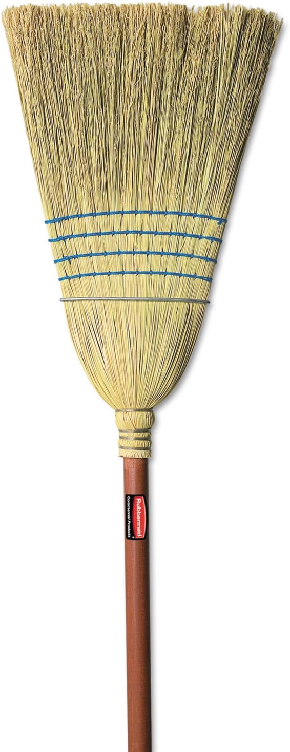 Rubbermaid Commercial Products Heavy-Duty Corn Broom, 1 1/8-Inch Wood Handle, Red, Indoor/Outdoor Broom for Courtyard/Garage/Lobby/Mall/Office
