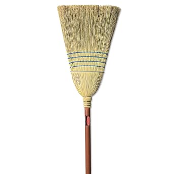 Rubbermaid Commercial Products Heavy-Duty Corn Broom, 1 1/8-Inch Wood Handle, Red, Indoor/Outdoor Broom for Courtyard/Garage/Lobby/Mall/Office