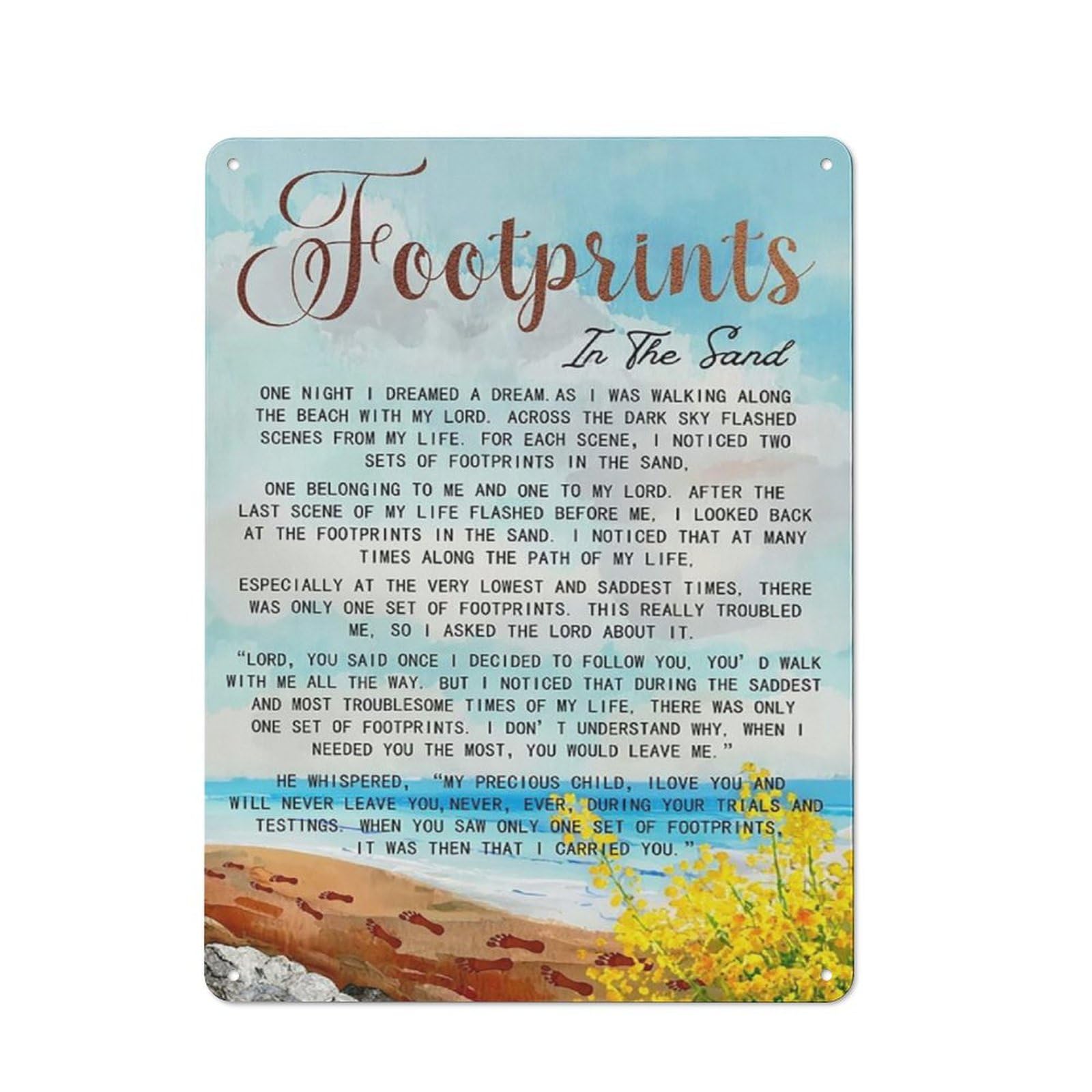 ACDOET Rustic Metal Tin Sign Footprint In The Sand Wall Art Poem Wall Decor Inspirational Pictures Prints Modern Bible Quotes Wall Decor Painting 12x16 Inch