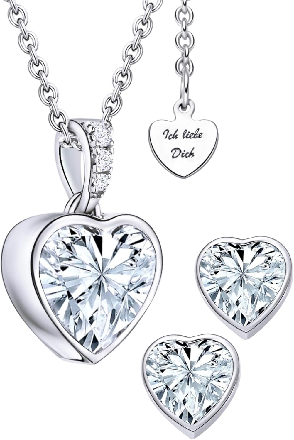 LOVENEST Women’s Jewellery Set 925 Silver / Rose Gold Cubic Zirconia Heart Jewellery Set 3-Piece for Christmas Birthday Wedding Anniversary Necklace and Earrings Set High Quality Gift Wife Wife