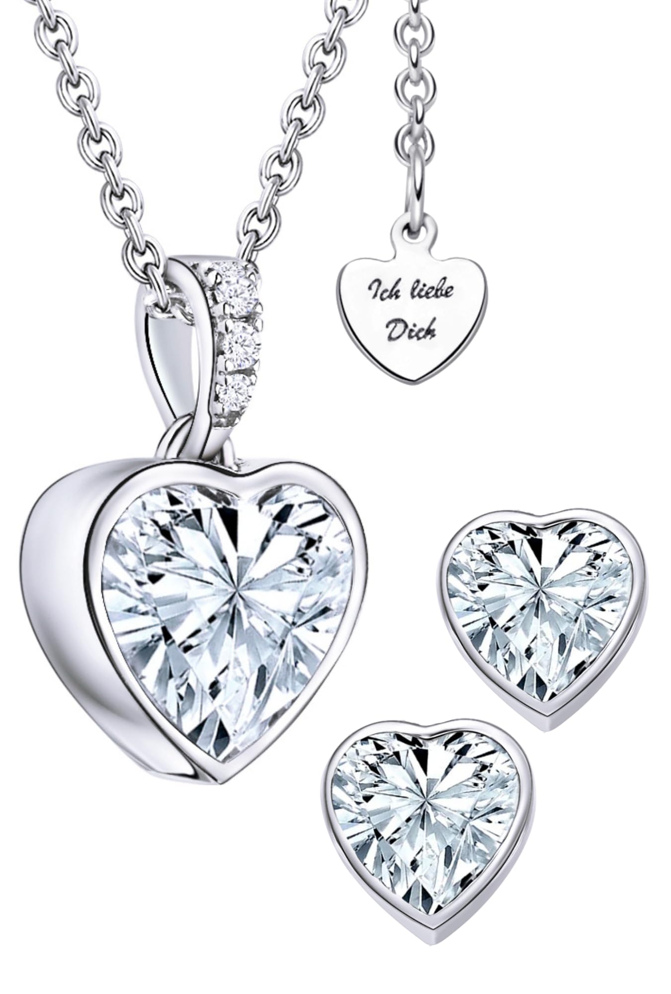 LOVENEST Schmuck Set Damen Silber 925/Rosegold/Gold ZIRKONIA | Herz Schmuckset 3tlg. zum Weihnachten Geburtstag Hochzeitstag | Kette und Ohrringe Set | hochwertiges Geschenk Frau Ehefrau Freundin