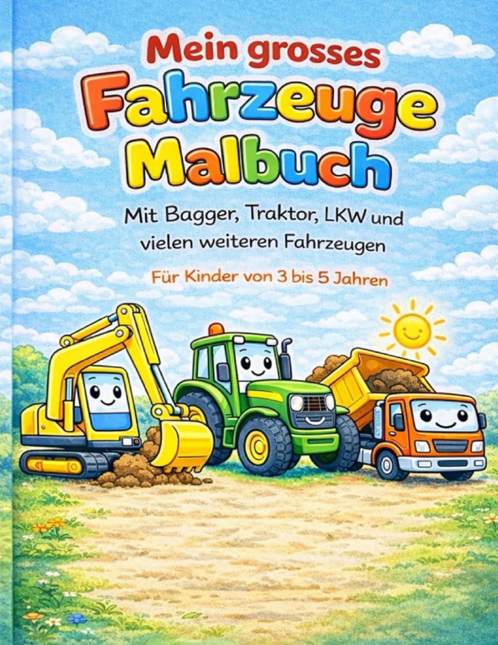 Mein grosses Fahrzeuge Malbuch: Mit Bagger, Traktor, LKW und vielen weiteren Fahrzeugen: Für Kinder von 3 bis 5 Jahren (Mein grosses Malbuch)