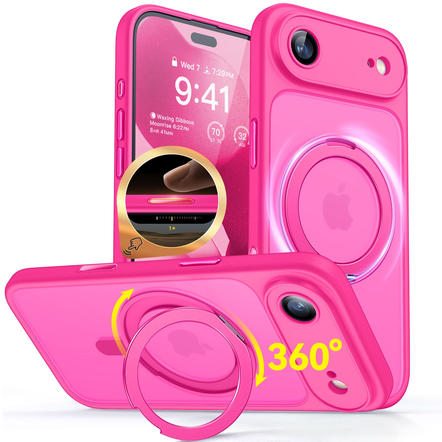 CANSHN 360° Ständer für iPhone Air Hülle, Matt Leuchtend Rosa