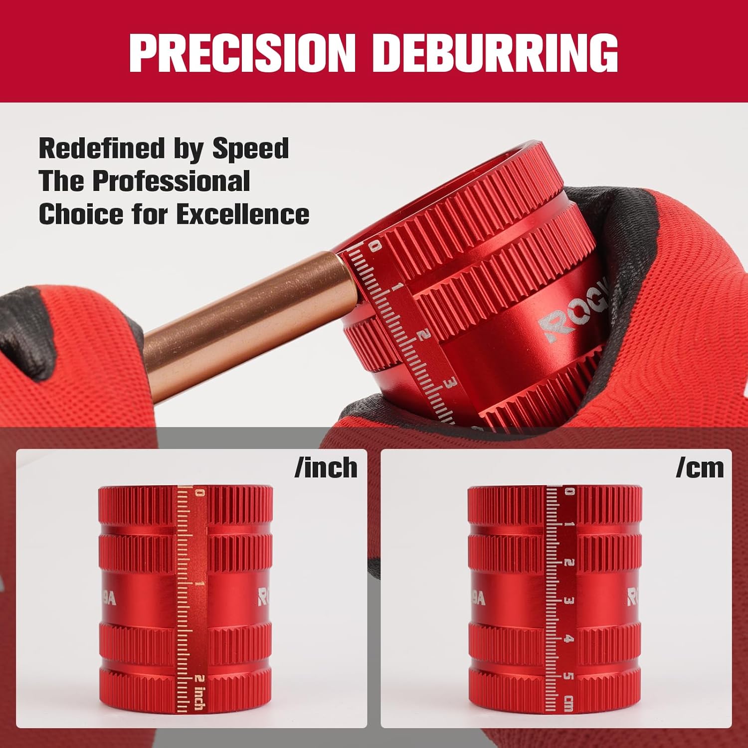 Pipe Reamer Tool, HVAC Deburring Tool for Pipe Cleaning from 1/4 Inch to 1-1/4 Inches, Inner Outer Copper Reamer with 40 Sharp Stainless Steel Reamers for PVC, Copper, Aluminum, PPR Tubes, Red