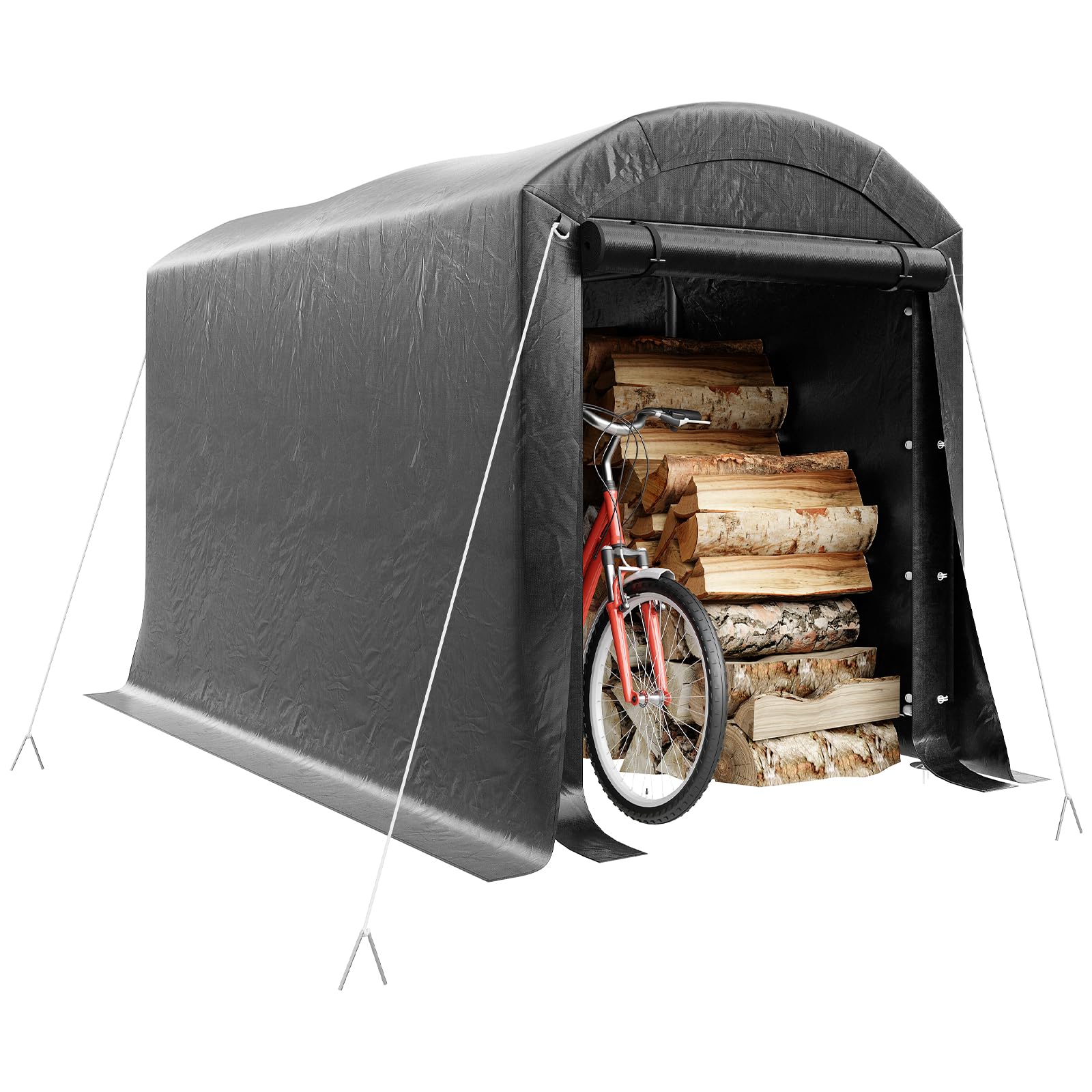 LARMNEE Fahrradunterstand, Gerätehaus, Garagenzelt, 182 x 120 x 165 cm Fahrradgarage, Carport Lagerzelt Gerätezelt für Gartengeräte Fahrräder, für Garage, Garten, Abstellraum, Schwarz EBK02ZX02