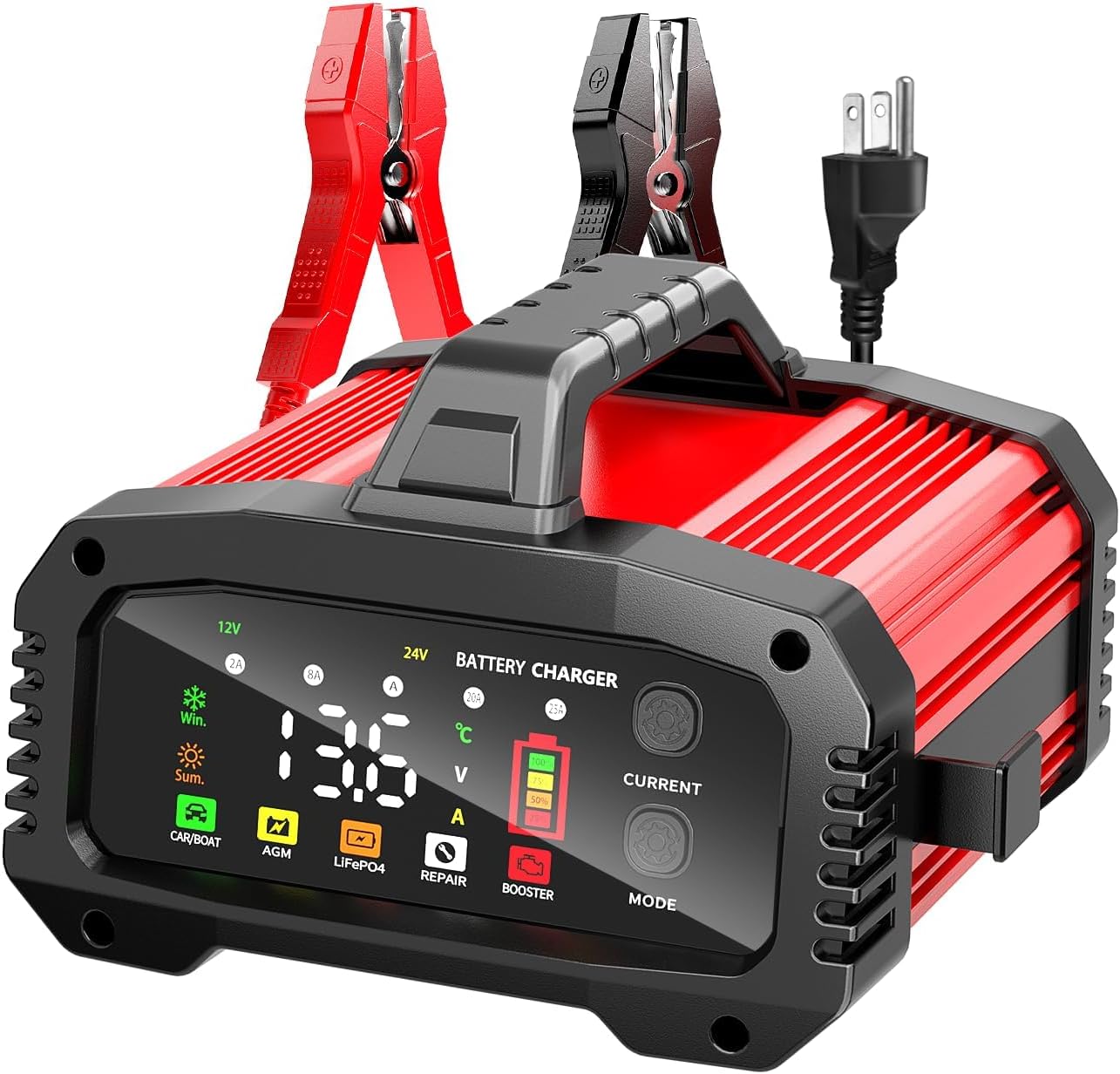 YONHAN charger connected to a car battery