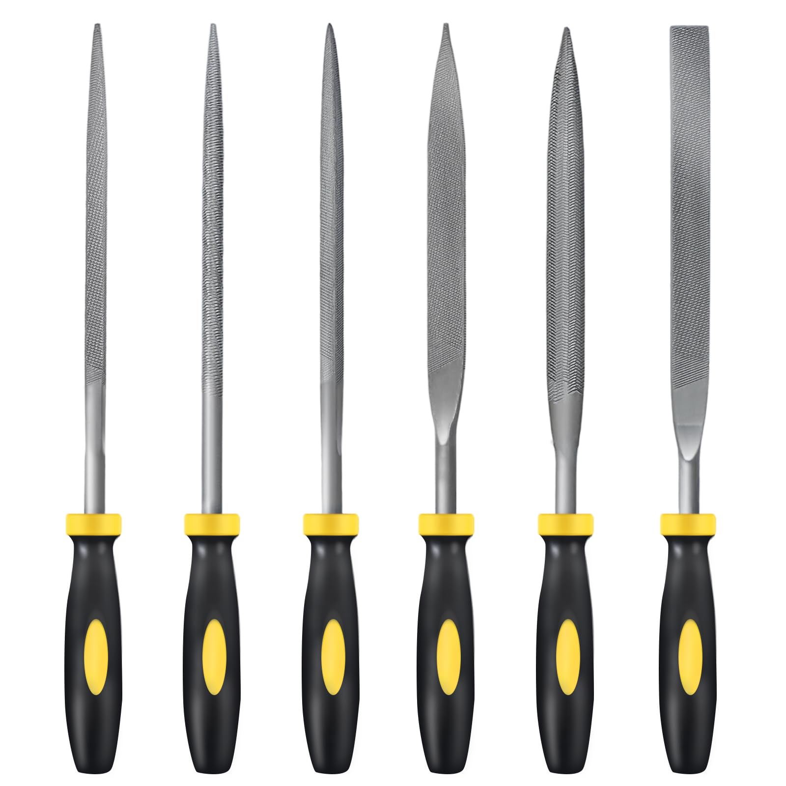 Lot de 6 limes aiguilles de 180 mm avec manches jaunes ergonomiques